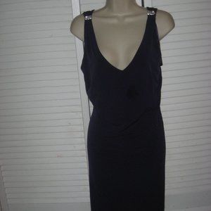 CARMEN MARC VALVO DRESS DEEP PURPLE CRYSTALS SHOULDERS TANK Sz Large